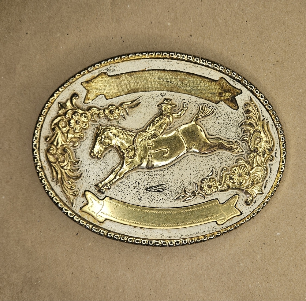 Gold and Silver Horse Rider Belt Buckle